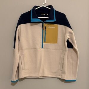 Cotopaxi Zip-Up Sweater in Cream, Blue, and Gold